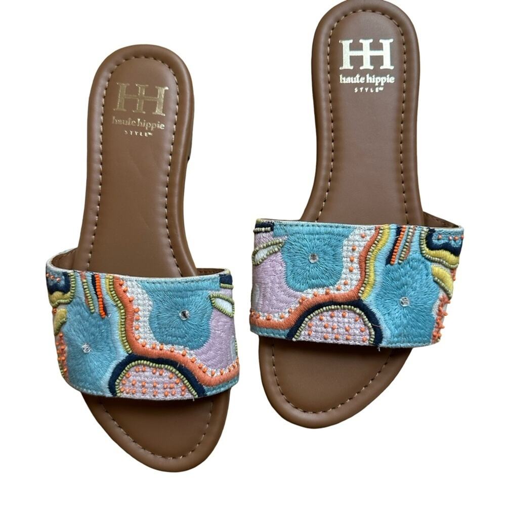 Haute Hippy Beaded Embroidered Slide Sandals Flats EUC Sz 7